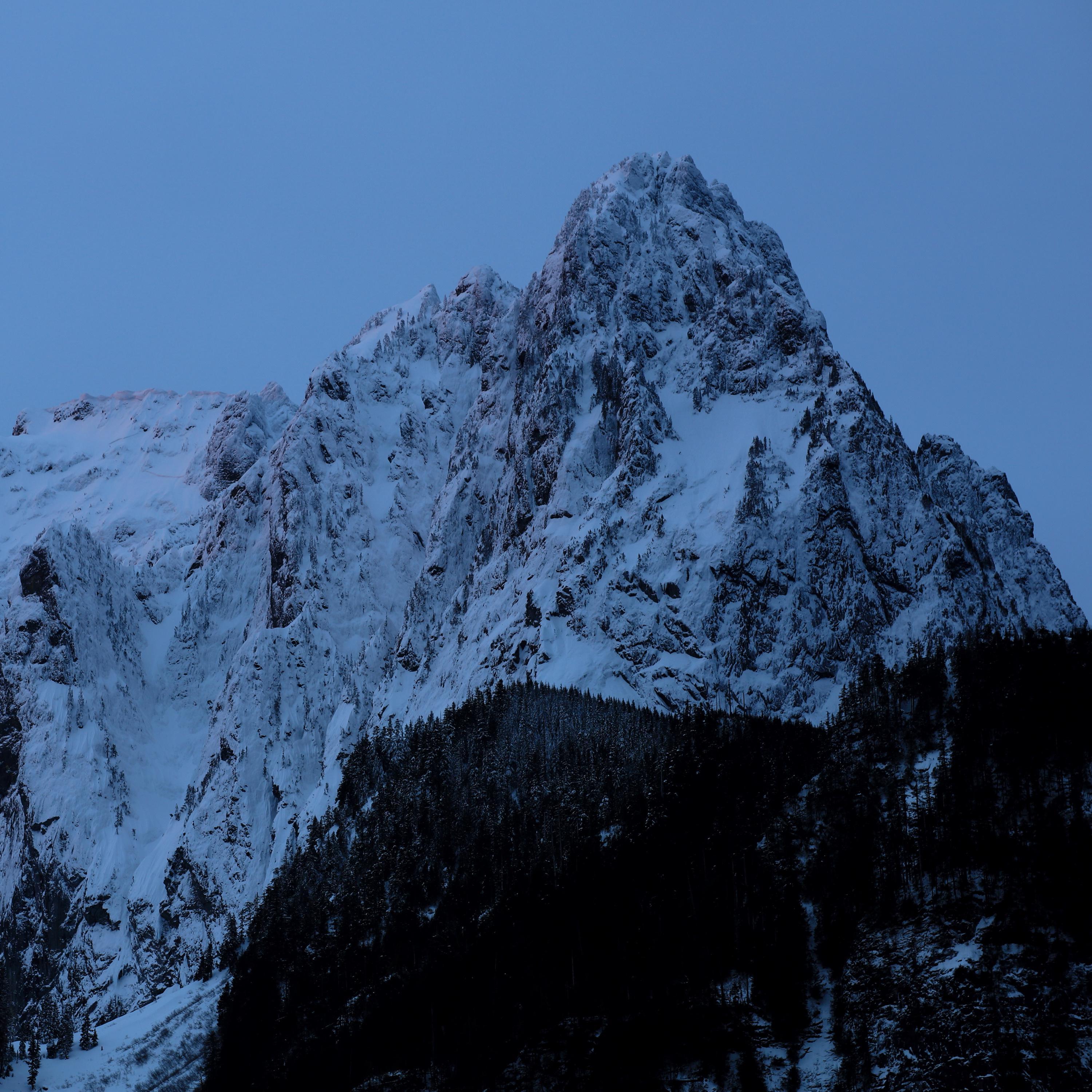 Very soft hint of pink morning light on Mt. Index, WA