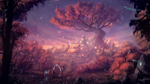 Someone about to go through gate portal to forest's hidden village