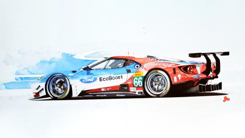 Ford GT Watercolor by Xavier Lescourret