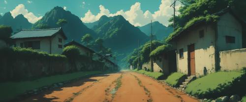 Rural Village Road in Ghibli Style