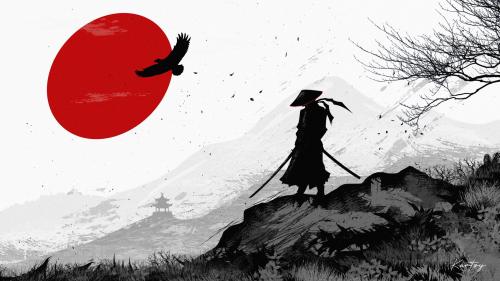 Samurai's Solitude Beneath the Rising Sun