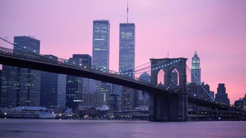 Brooklyn Bridge in Purples, NYC by Barry Winiker