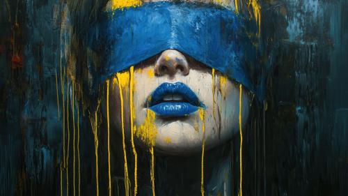 Blindfolded Portrait In Blue And Yellow