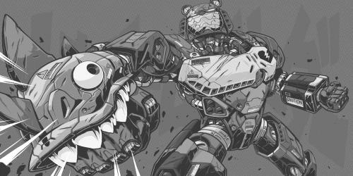 Mecha Punch loading screen from Fortnite but Black and White