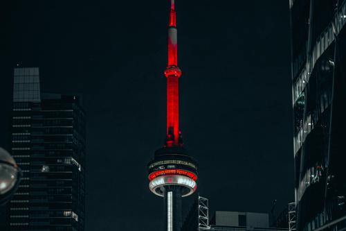 The CN Tower Lit Up at Night in Toronto