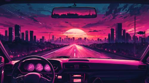 Car city sunset