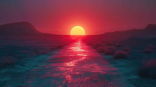 Red Sunset In Desert AI