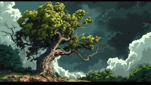 Oak Tree with Stormy Clouds