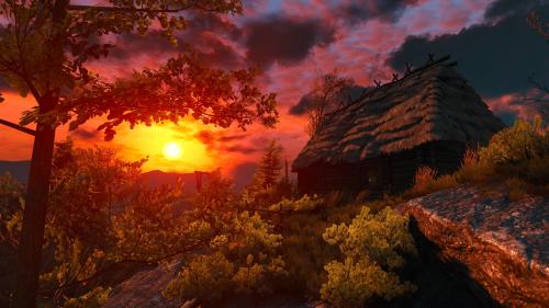 The Witcher 3, house at sunset scenery