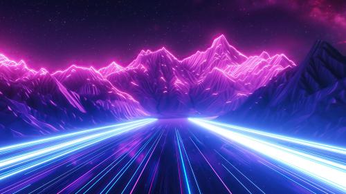 Futuristic Neon Mountains And Light Trails