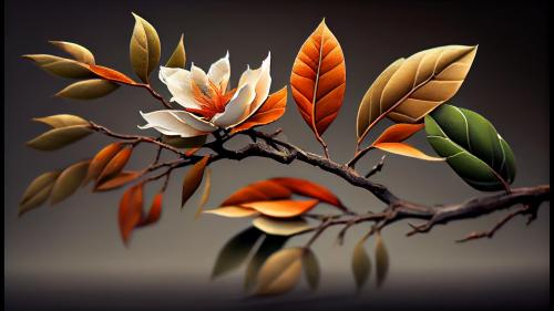 Leafy tree branch in vibrant autumn colors