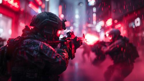 Futuristic Soldiers Neon Rain