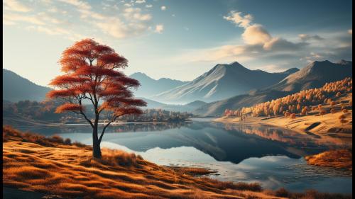 Tranquil scene mountain peak reflects multi colored autumn beauty generated by artificial intelligence