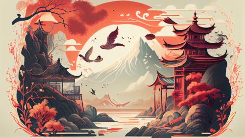 Mountains And Rivers Ancient Architecture Chinese Style Background （1366 x 768