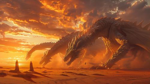 Dragons In Fiery Sunset