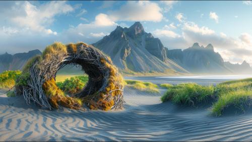 Nature landscape with black sand on beach