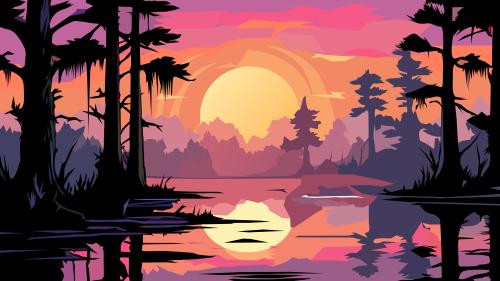 3840 x 2160 px sunset swamp wallpaper I created from scratch.