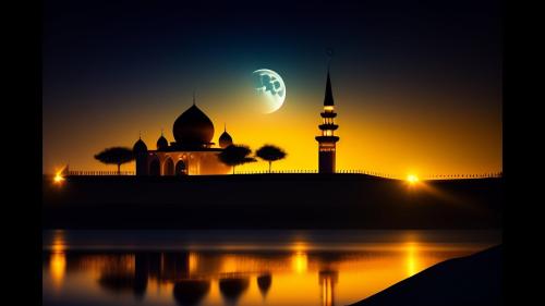 A mosque with the moon in the sky