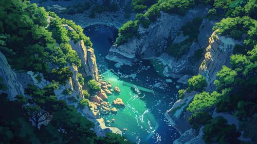 Aerial View Of Tranquil River Gorge