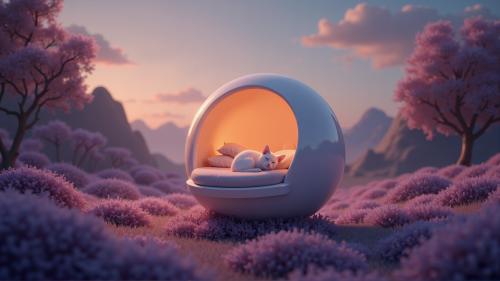 Cat Sleeping inside a Pod