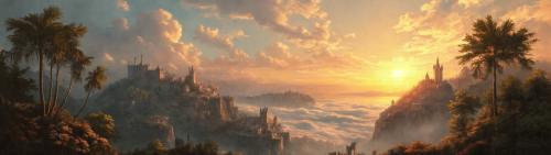 Landscape with castles in the clouds. Stable Diffusion dual screen 1080p