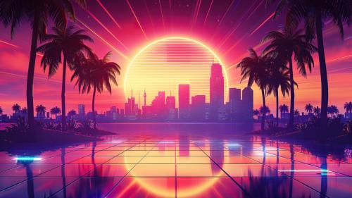 Retro Sunset Cityscape