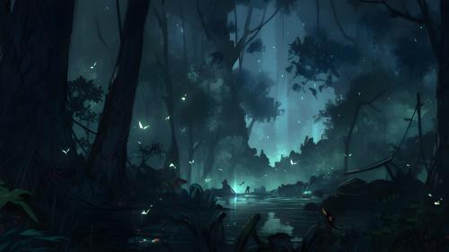 Dark Magical Forest Desktop Wallpaper