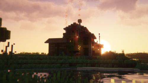 A Minecraft House in the evening