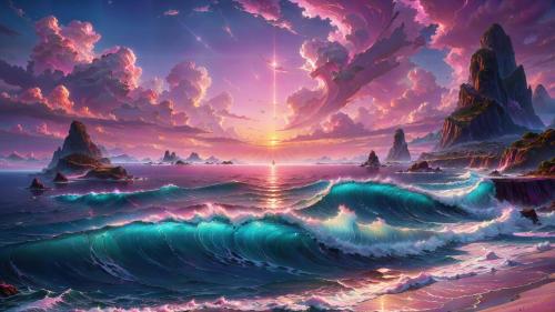 Ocean Serenity: Beach Wave Sunset and Scenic Views