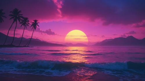 Stunning Sunset Beach Waves Scenery