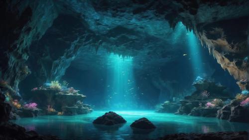 Enchanting Cave and Coral Water Scene