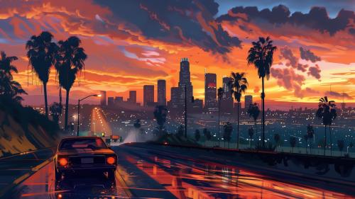 Stunning Sunset City Road Scene