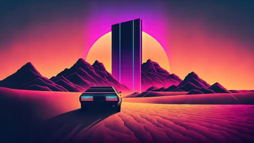 Retro Vibes: The Car Monolith in a Neon Dream