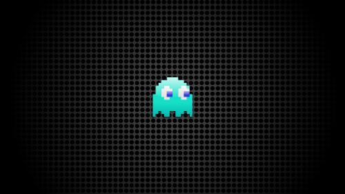 Pac-Man cyan ghost in black