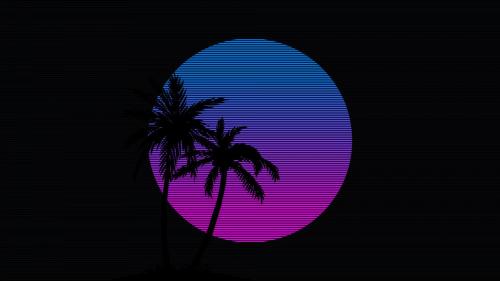 Retro Palm Trees In Neon Sunset