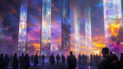 Epic Fantasy Glow Pillars And Crowd