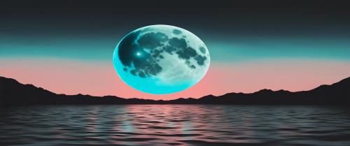 Cyan Moon over Mountain by JRAltd_Inc