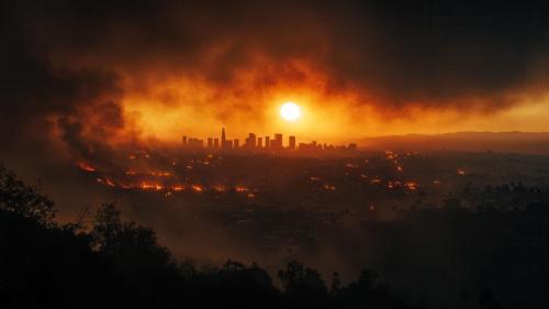 Los Angeles Skyline Amidst Wildfires