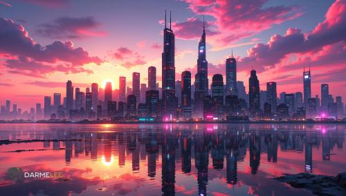 4K Wallpaper - Cityscape at sunset