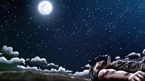 Lying down face up looking at the moon before going b