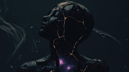 Dark Cracked Human Figure Cosmic Galaxy