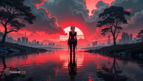 Red Moon Anime Girl - 4K -