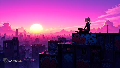 Purple Sunset Urban City 4K