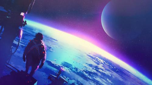Man on the edge of Earth by Tithi Luadthong