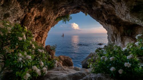 Sea Cave View at Sunset
