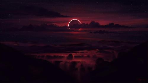 Dark-red sky eclipse