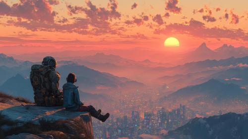 Girl &amp; Robot #6 – Sunset Cityscape