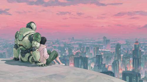Girl &amp; Robot #8 – Sunset Cityscape