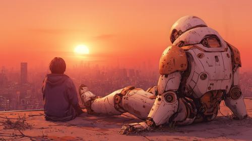Girl &amp; Robot #2 – Sunset Cityscape