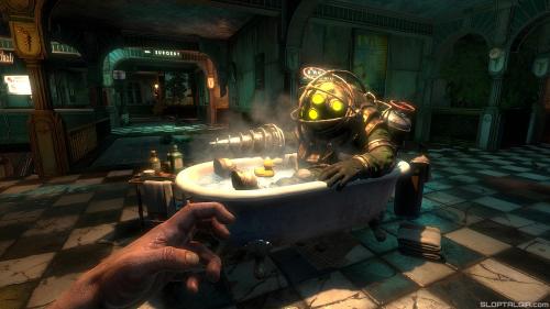 Bioshock's Big Daddy in bathtub